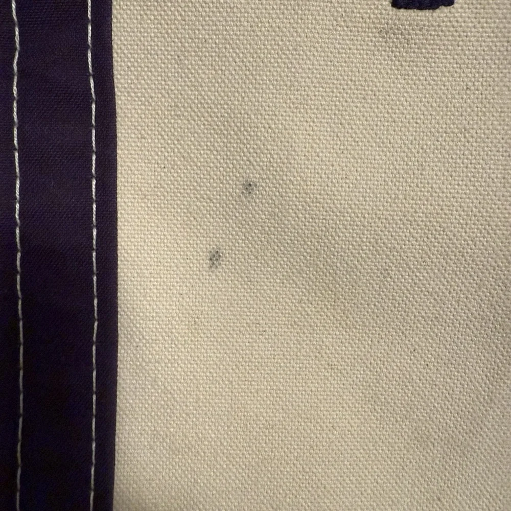 LL Bean Boat Tote Bag USA Canvas Navy Blue Open Top Embroidered Large LDK